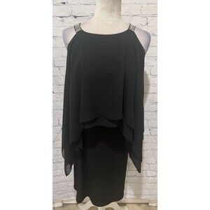 GLAMOUR Nights Black Cape Dress With rhinestone Diamante straps Size 8